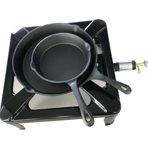CAST IRON BURNER / BOILING RING WITH LARGE AND MEDIUM CAST IRON FRYING PAN SET Product Image