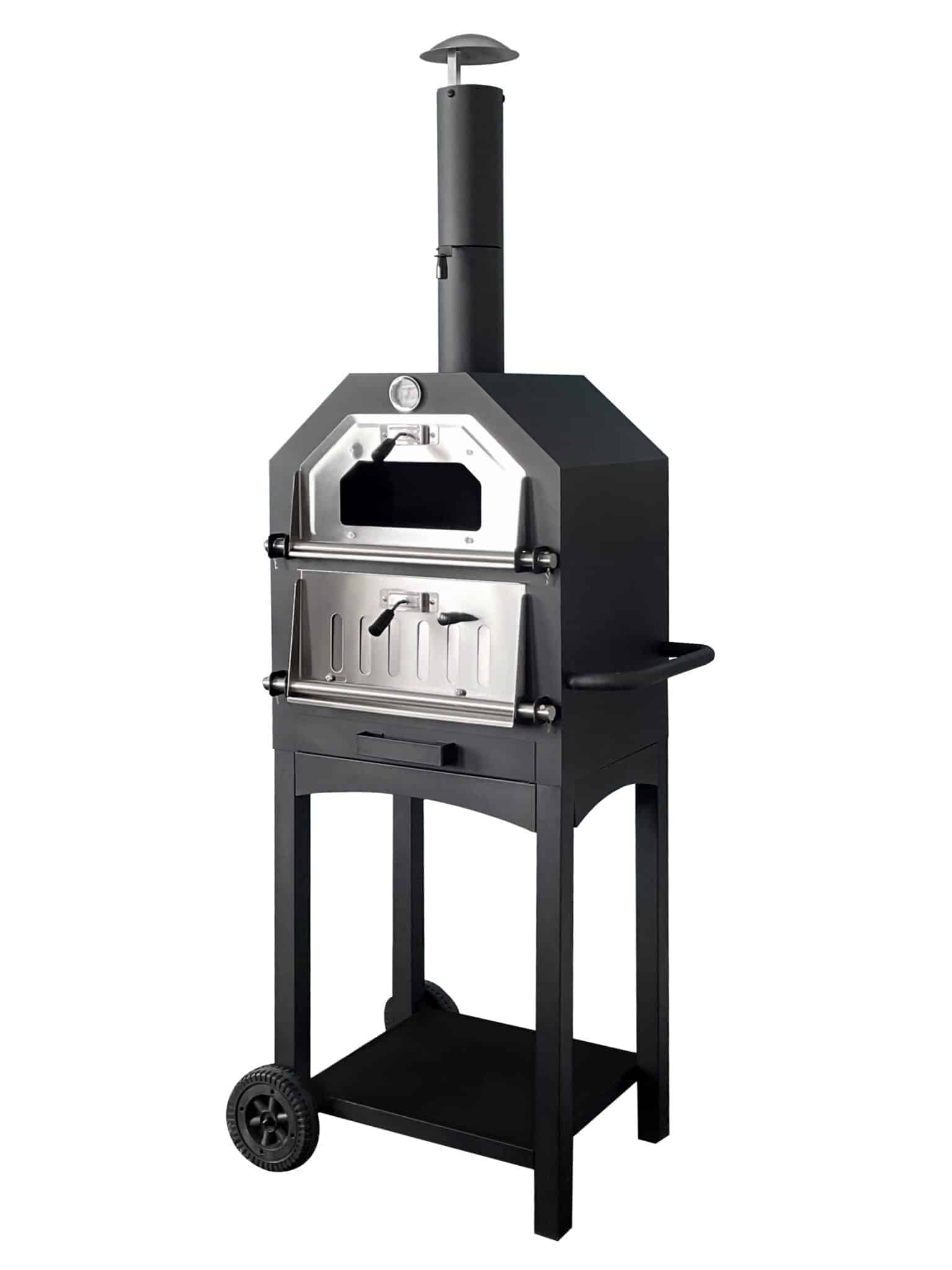 FreeStanding Full Height Charcoal Pizza Oven With Wheels Black and